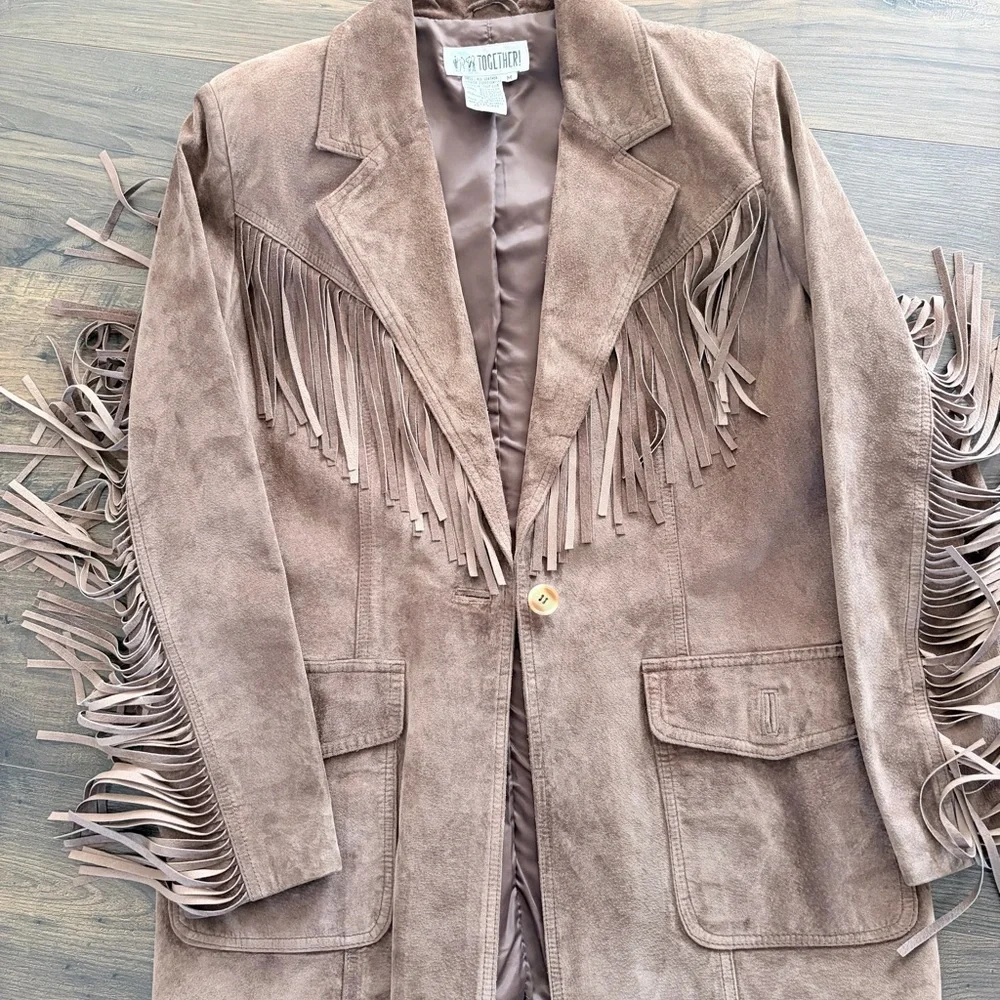 Vintage TOGETHER! Brown Suede Fringe Coat - Picture 9 of 10